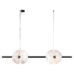 Ermes métal noir brossé et lampe à suspension en albâtre 1 by Alabastro Italiano