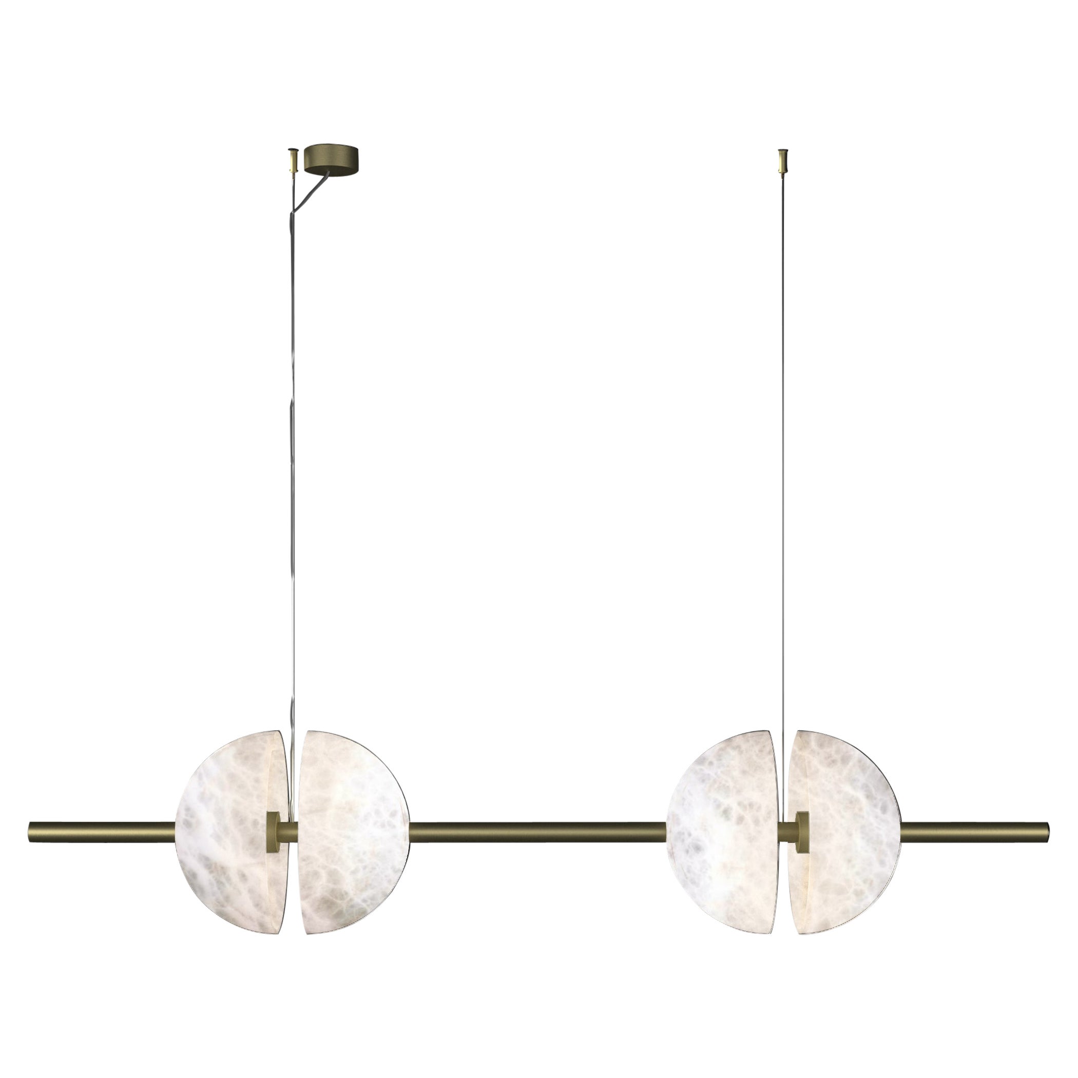 Ermes Brushed Brass And Alabaster Pendant Light 1 by Alabastro Italiano For Sale