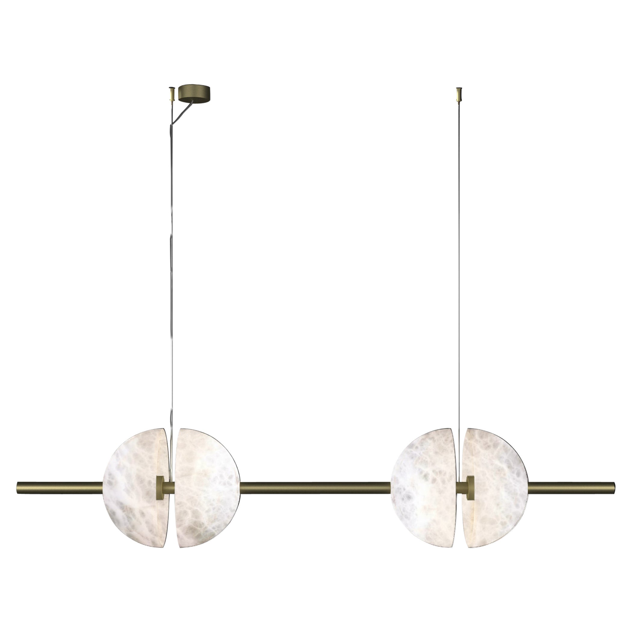 Ermes Brushed Brass And Alabaster Pendant Light 1 by Alabastro Italiano For Sale