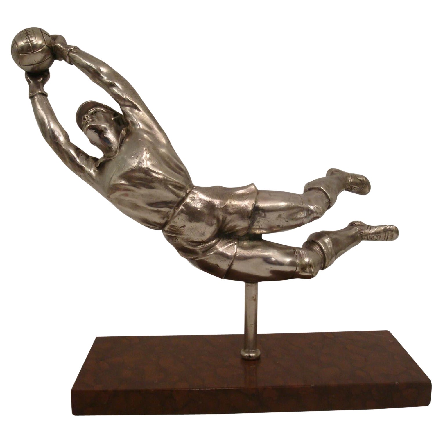 Silvered Sculture of a Football Player, Soccer Goalkeeper, France, circa 1940 For Sale