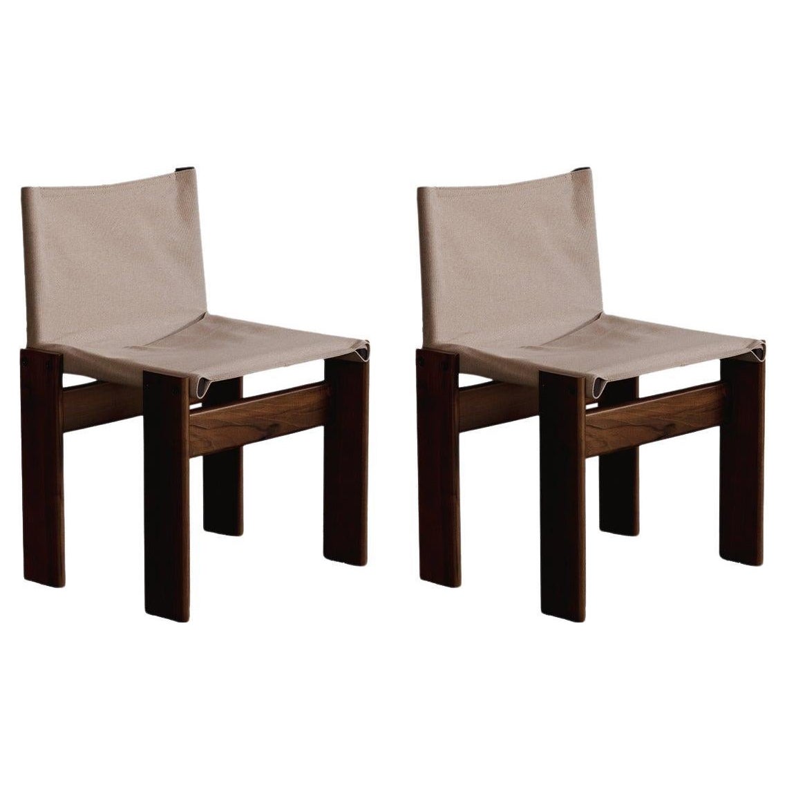 Afra & Tobia Scarpa "Monk" Chairs for Molteni, Ivory Canvas, 1974, Set of 2