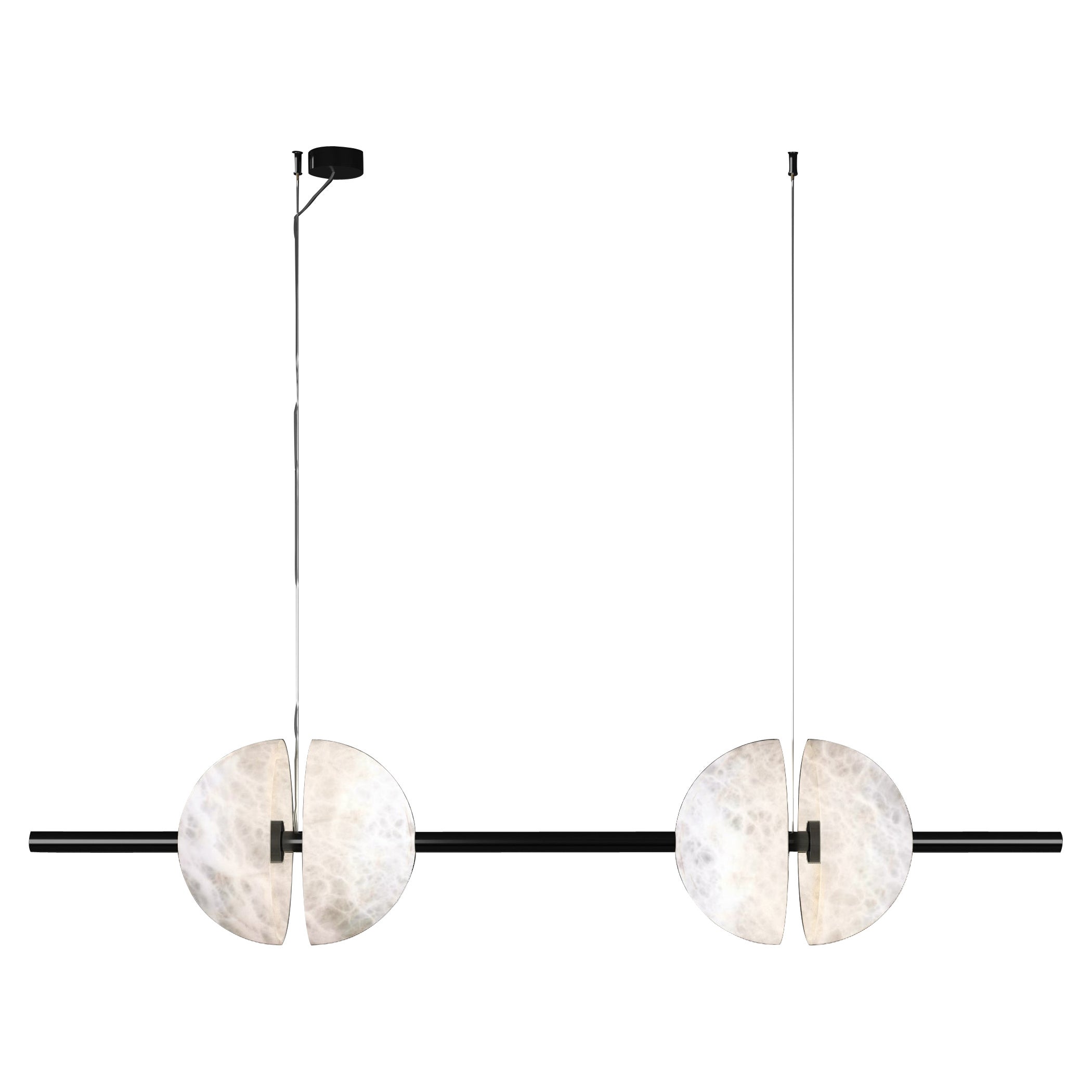 Ermes Shiny Black Metal And Alabaster Pendant Light 1 by Alabastro Italiano For Sale
