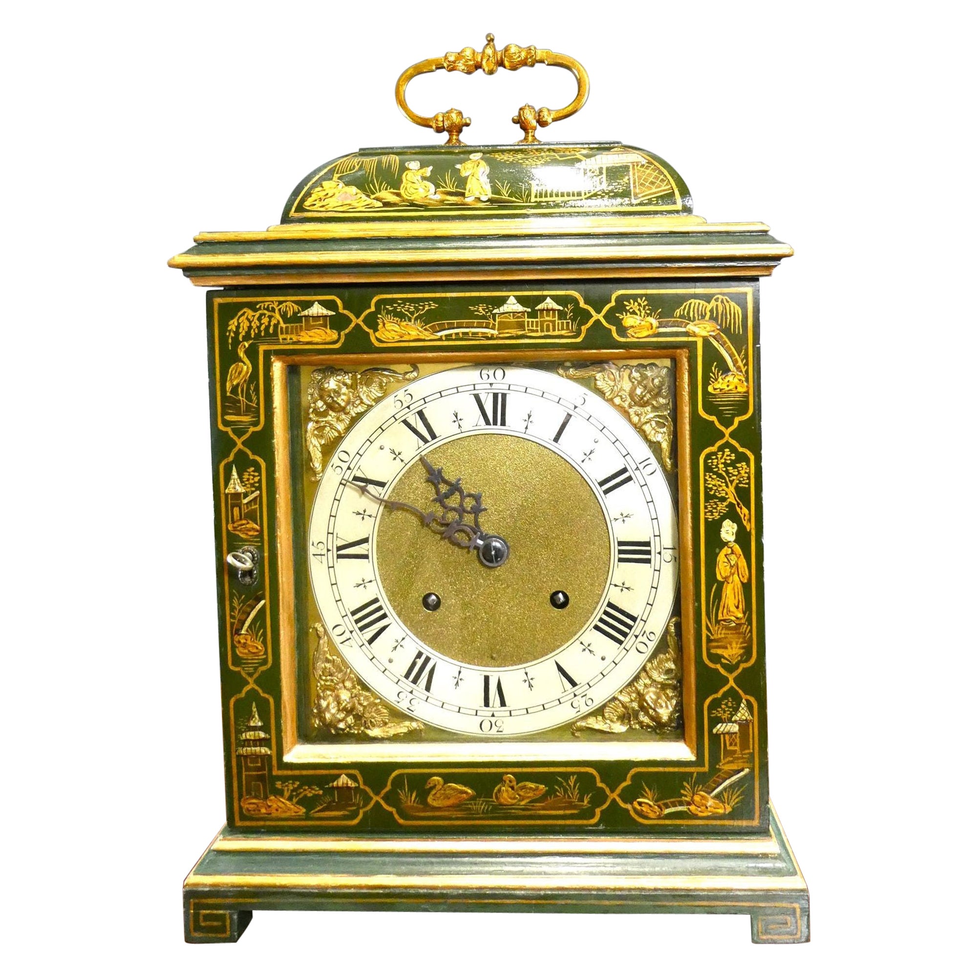 Edwardian Chinoiserie Decorated striking Antique Mantel Clock