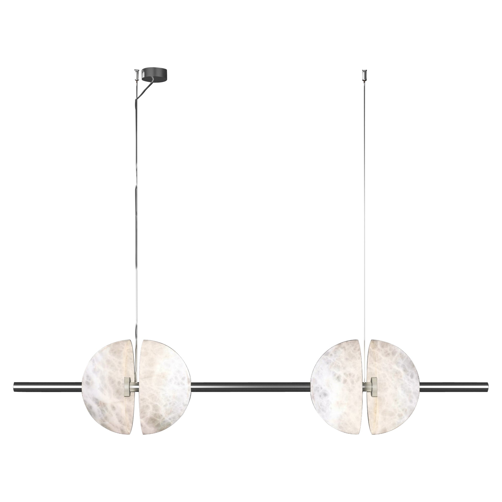Ermes Metal Shiny Silver and Alabaster Suspension Light 1 by Alabastro Italiano