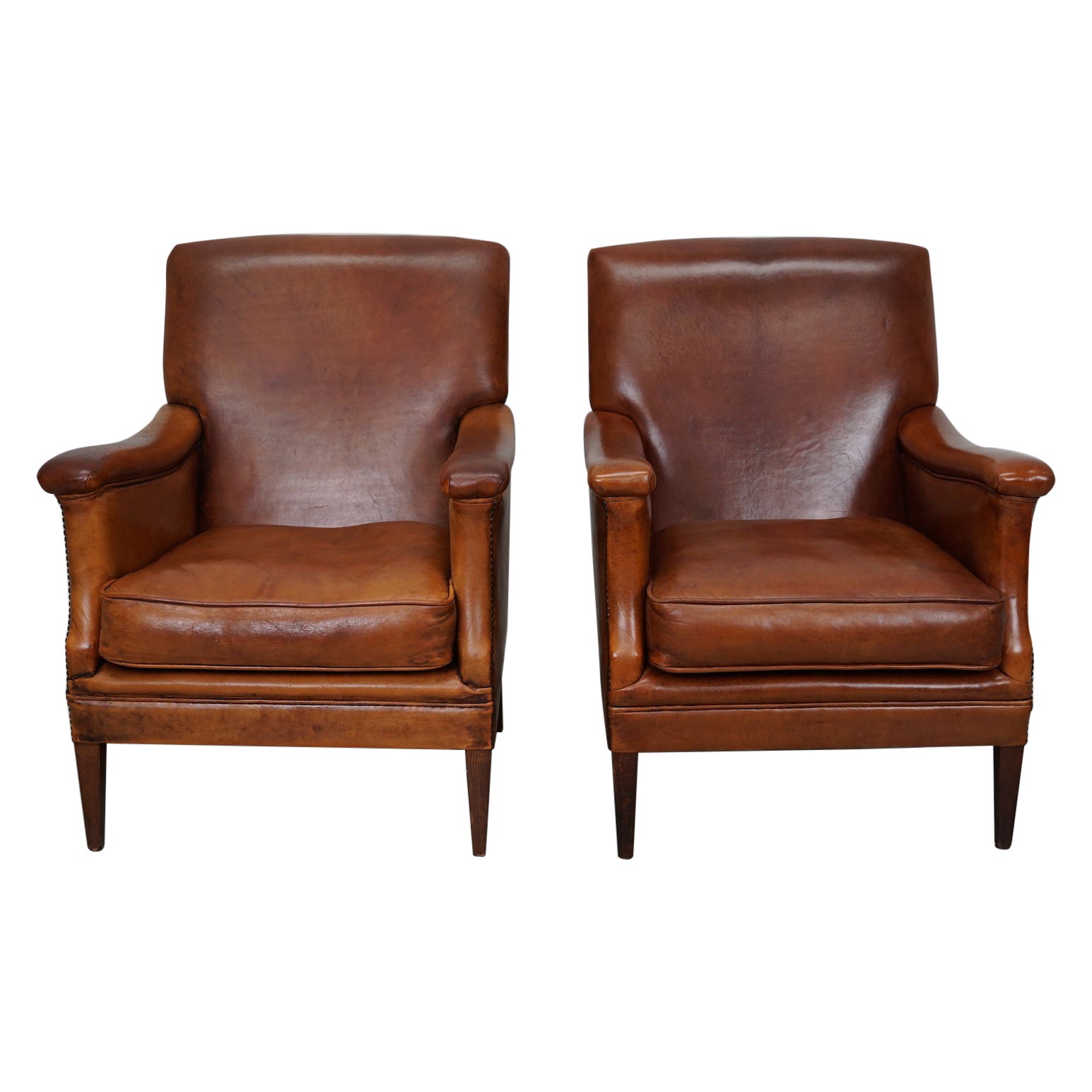 Vintage Dutch Cognac Leather Club Chairs, Set of 4 at 1stDibs set of