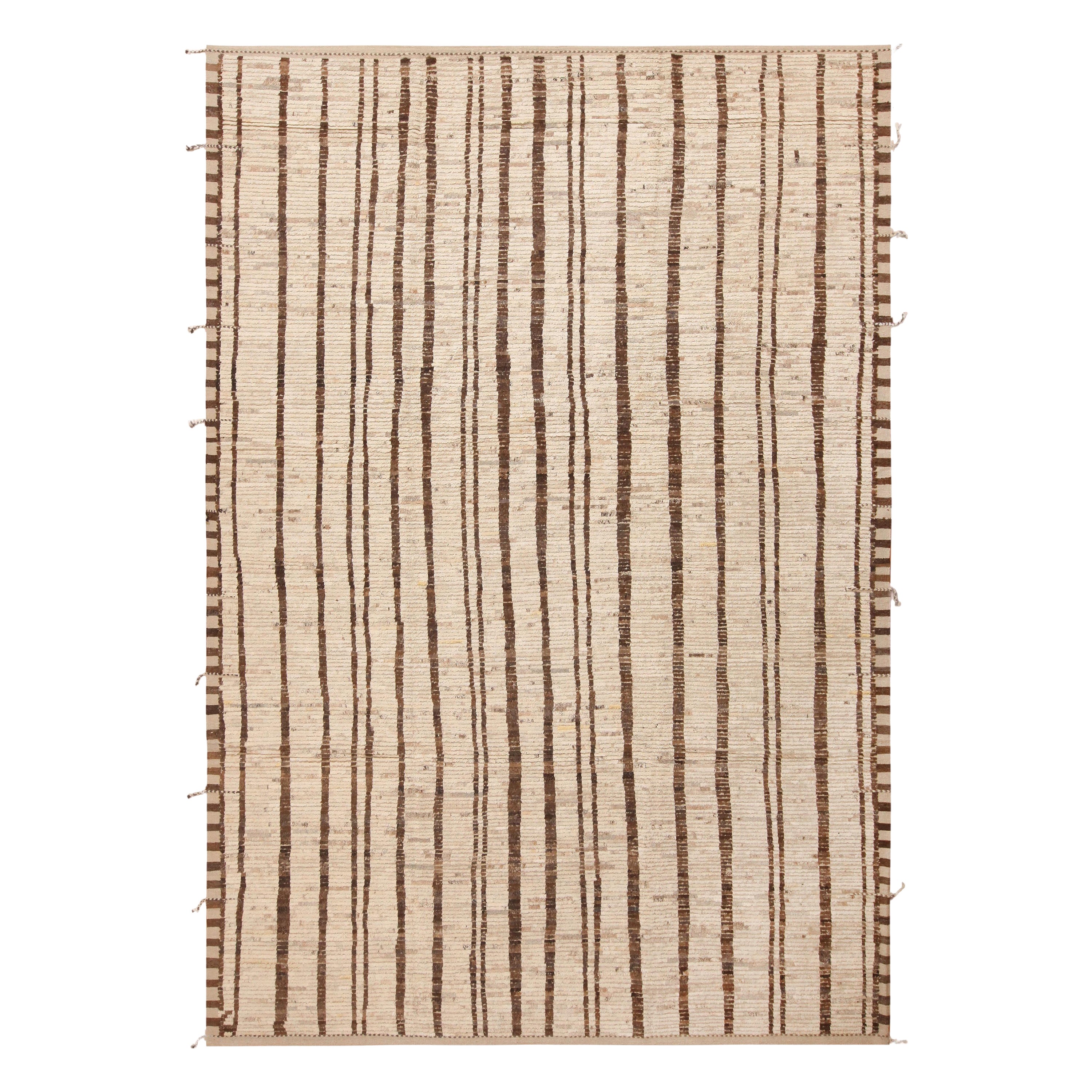 Nazmiyal Collection Tribal Stripe Design Contemporary Rug.  9 ft 6 in x 13 ft 7  For Sale
