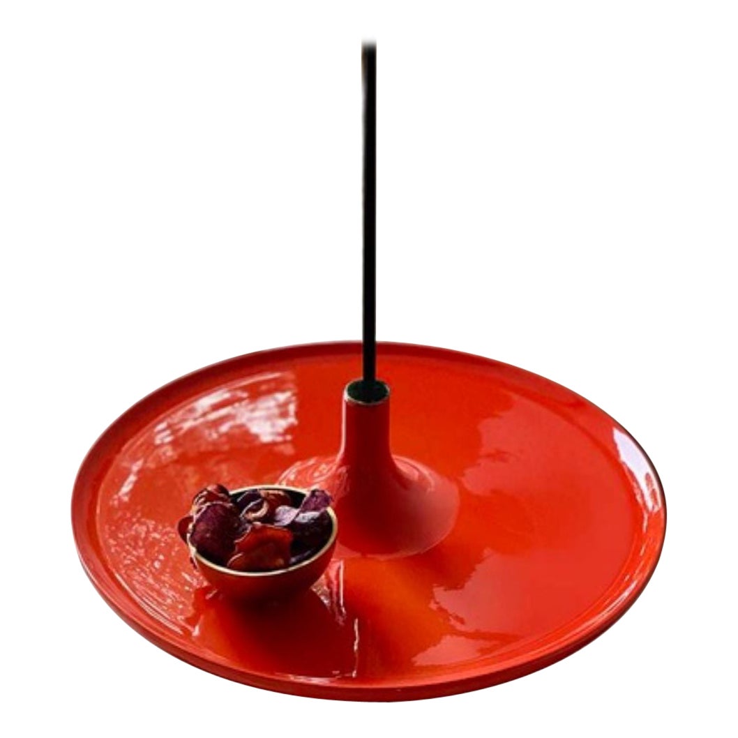 Toupy Red Lacquered Wood And Black Metal 38 Hanging Table by Mademoiselle Jo For Sale