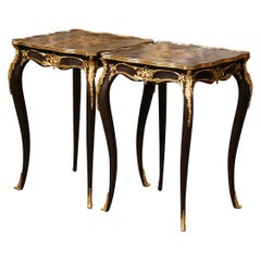 Pair of Mid-Century French Louis XV Marquetry Inlaid and Bronze Dore Side Tables