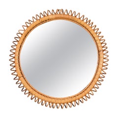 French Riviera Rattan and Wicker Round Mirror, Franco Albini, Italy 1960s