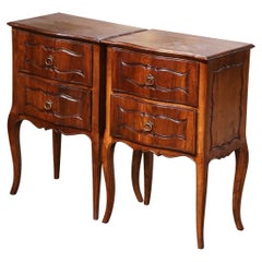 Pair of Early 20th Century Louis XV Carved Walnut Bombe Two-Drawer Nightstands