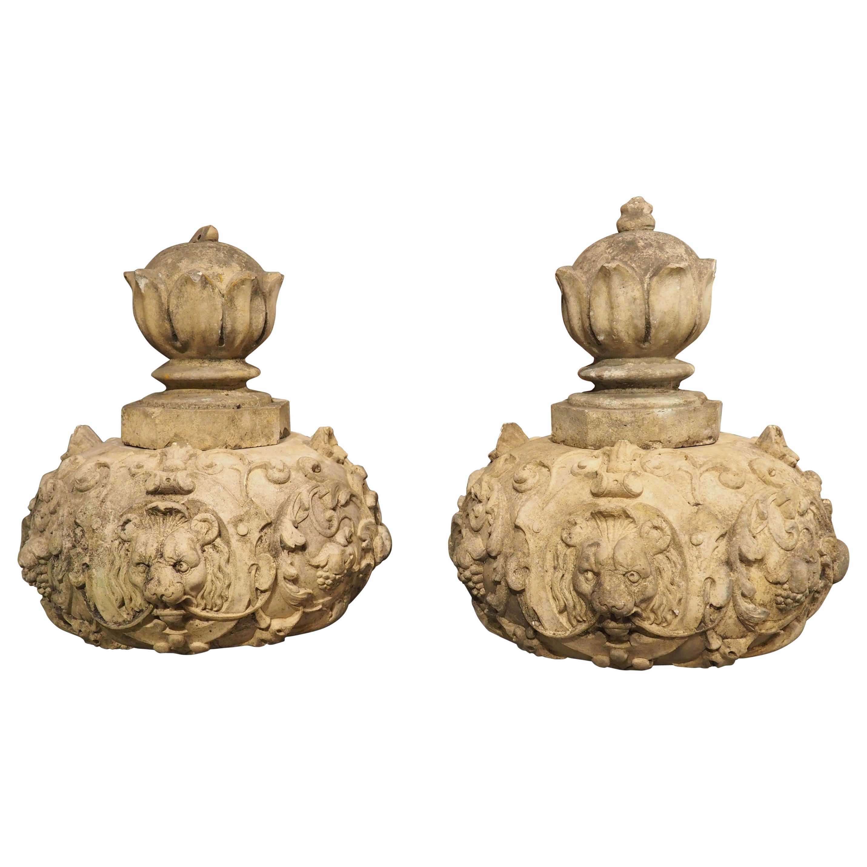 Pair of Antique French Terra Cotta Finial Elements, Circa 1885 For Sale