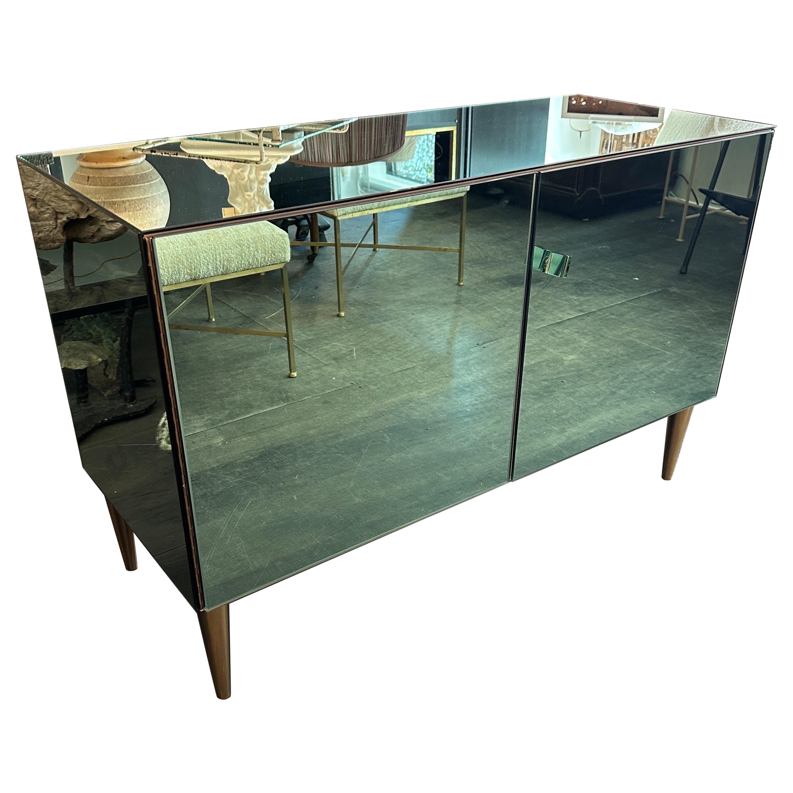 EFFETTO VETRO Italian Green Tinted Mirror Cabinet (Two Available) For Sale