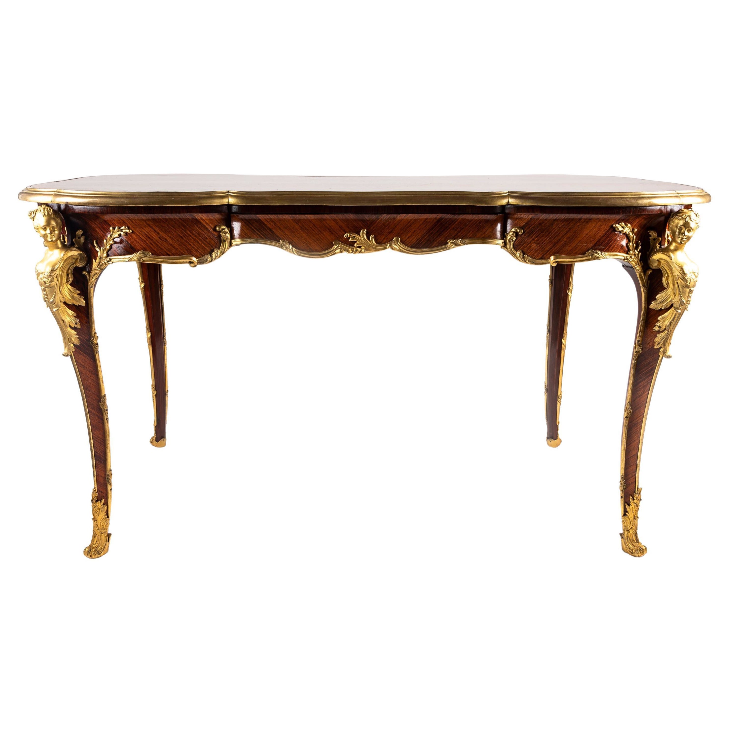 French Louis XV Style Gilt Bronze Mounted Bureau Plat