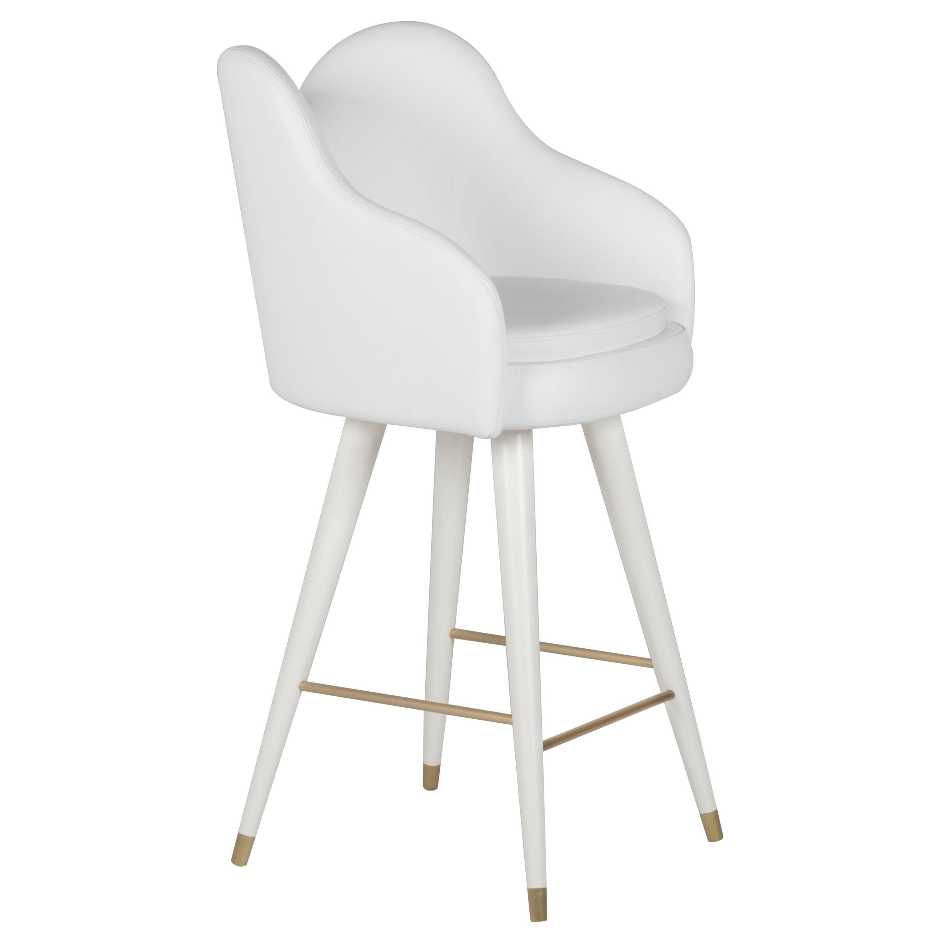 Modern Mary Swivel Bar Stools, Leather Brass, Handmade in Portugal by Greenapple For Sale