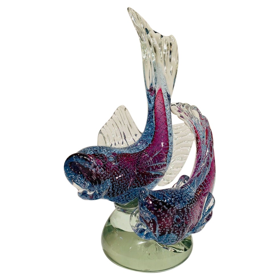 Archimede Seguso large sculptural group Murano glass bicolor 1950 fishes. For Sale