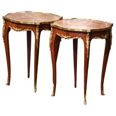 Vintage Pair of Mid-Century French Louis XV Red Marble Top Ormolu Mounted Side Tables