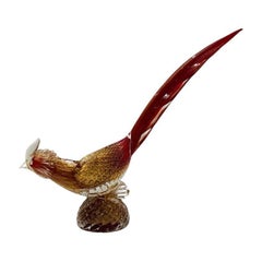 Archimede Seguso 'rubino' verre de Murano avec bulles et coq d'or 1950.