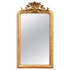 19th Century Louis Philippe Giltwood Mirror with Carved Shell & Engraved Motifs