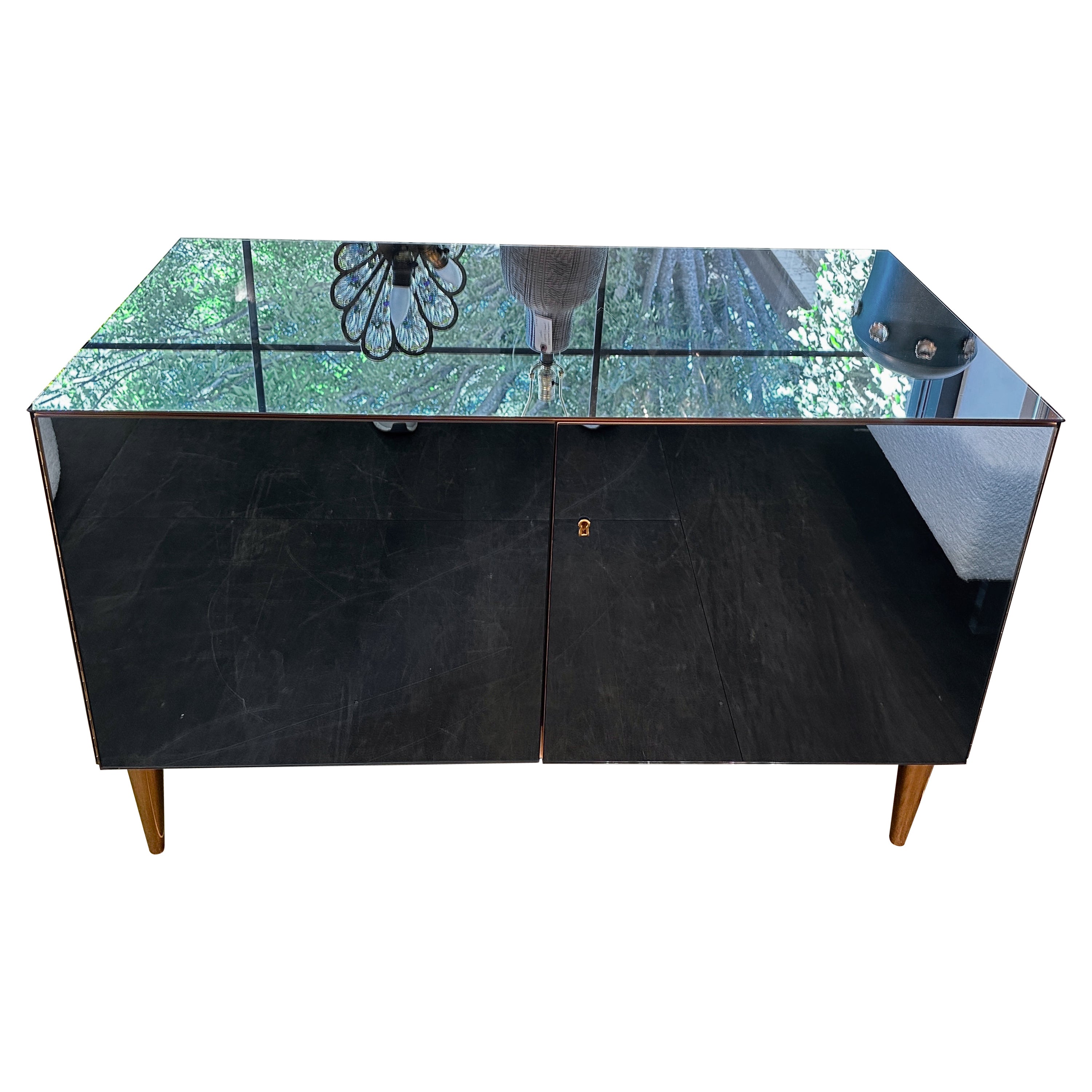 EFFETTO VETRO Italian Blue Tinted Mirror Cabinet (Two Available) For Sale