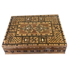 Vintage Wooden Box Inlayed Wooden Mosaic