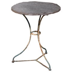 Antique 19th Century French Round Slate Top Painted Iron Bistro Table