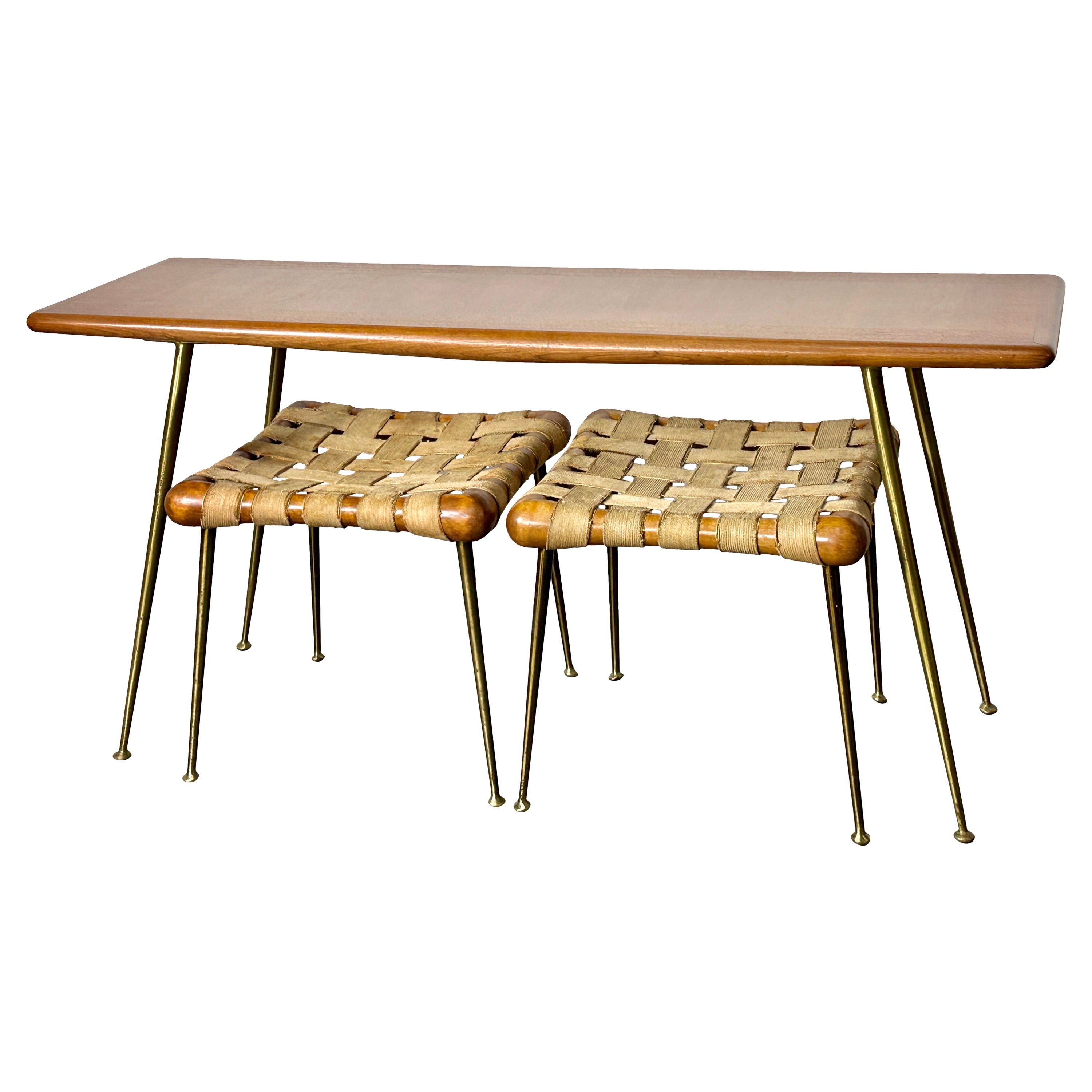 Robsjohn Gibbings Brass Console Table & Nesting Stools Set for Widdicomb 1950s For Sale