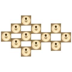 Illuminated 12 Square Sconces Wall Panel Fixtures 1970s Modernist Design Lamps