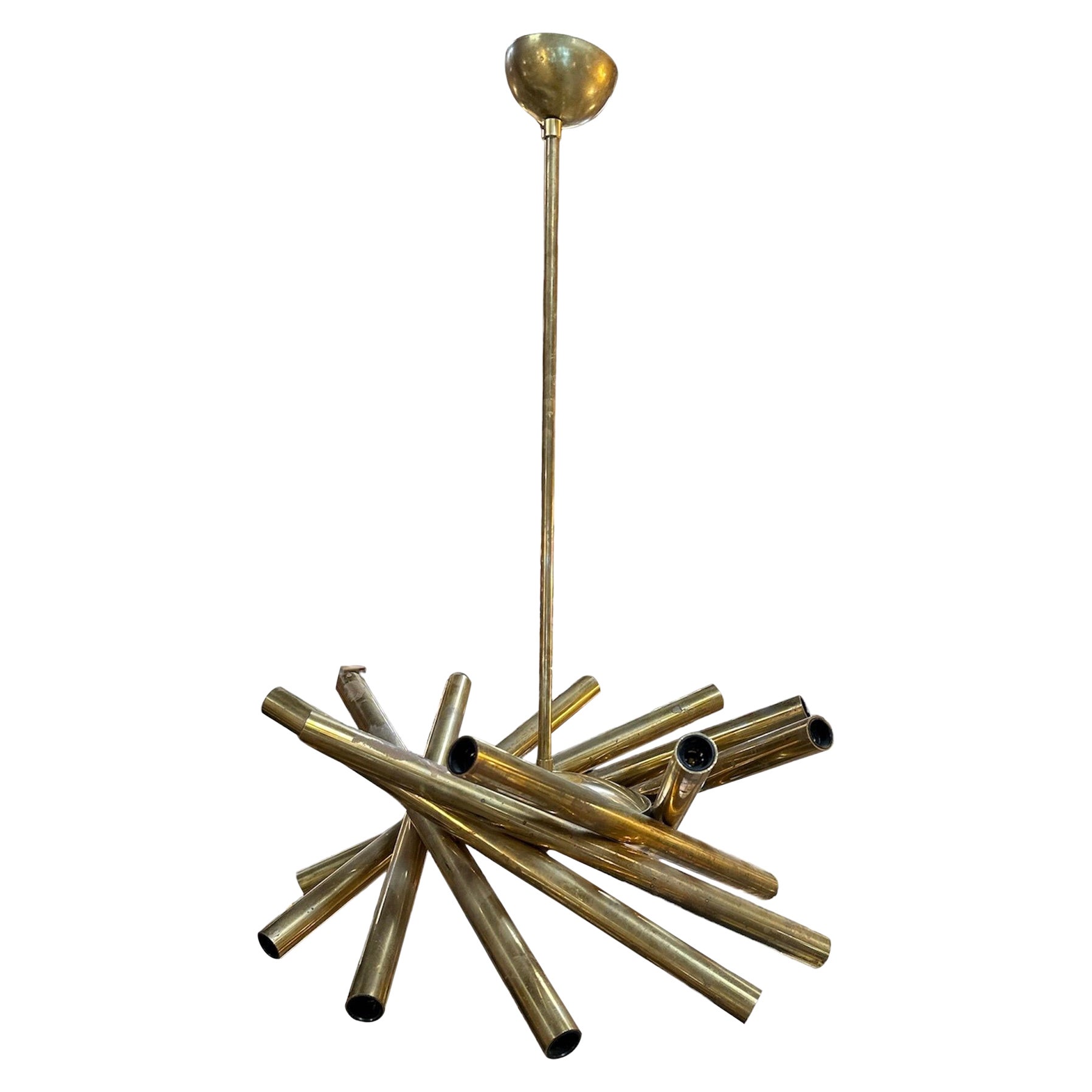 Mid Century Italian Small Stilnovo Orbit Chandelier Brass, Italy, 1955 For Sale