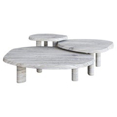 Silver Travertine Full Set Fiori Nesting Coffee Table by the Essentialist