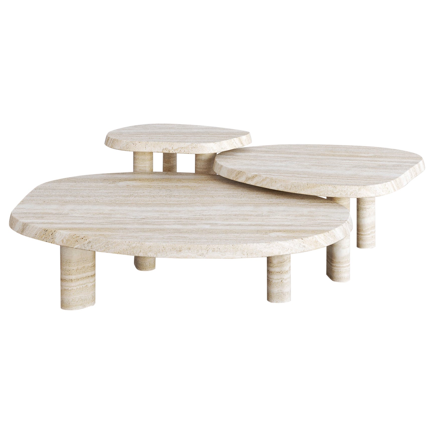 Nude Travertine Full Set Fiori Nesting Coffee Table by the Essentialist For Sale