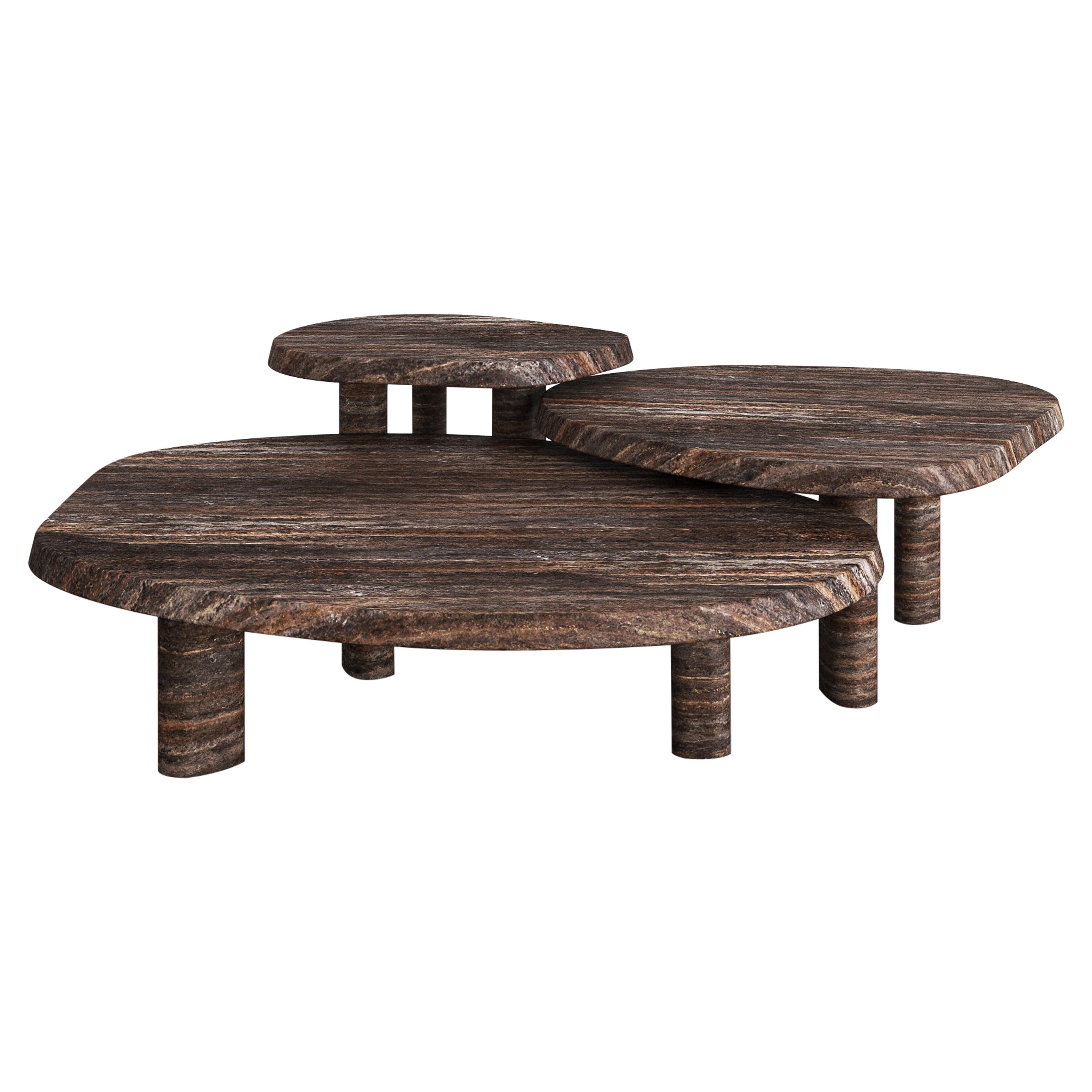 Cacao Travertine Full Set Fiori Nesting Coffee Table by the Essentialist For Sale