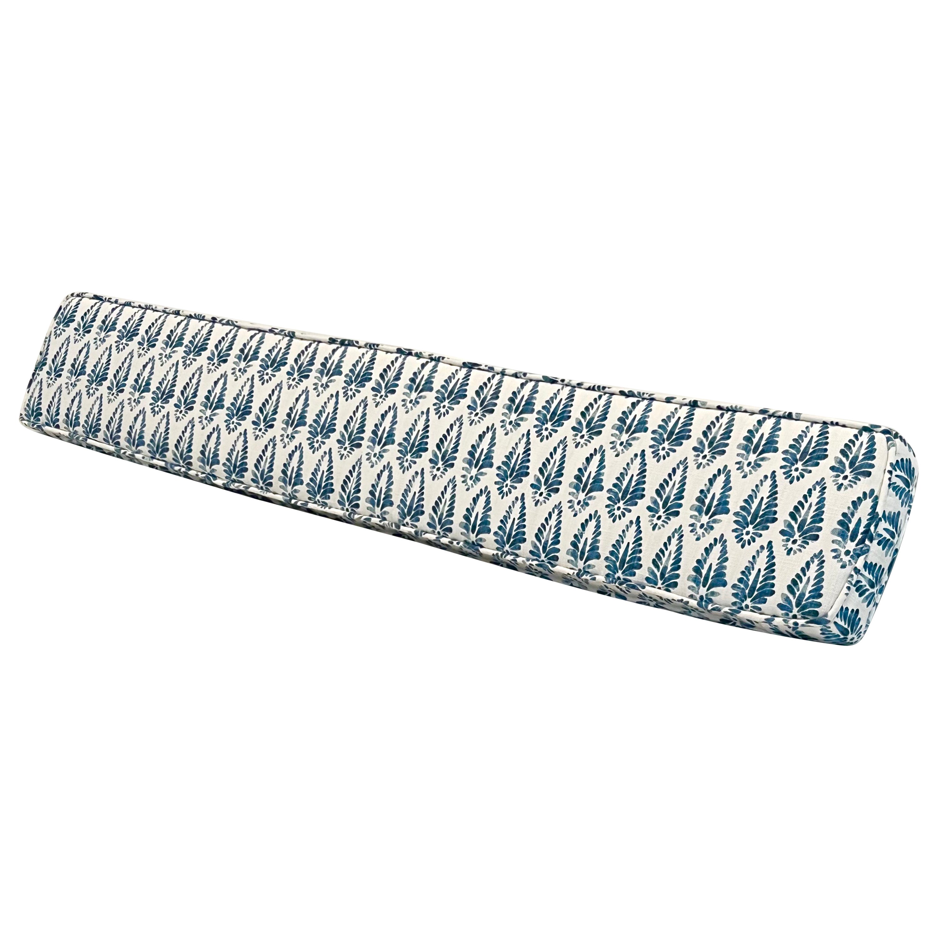 Handmade Upholstery Lumbar Rectangular Blue White Fabric Pillow