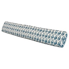 Handmade Upholstery Lumbar Rectangular Blue White Fabric Pillow