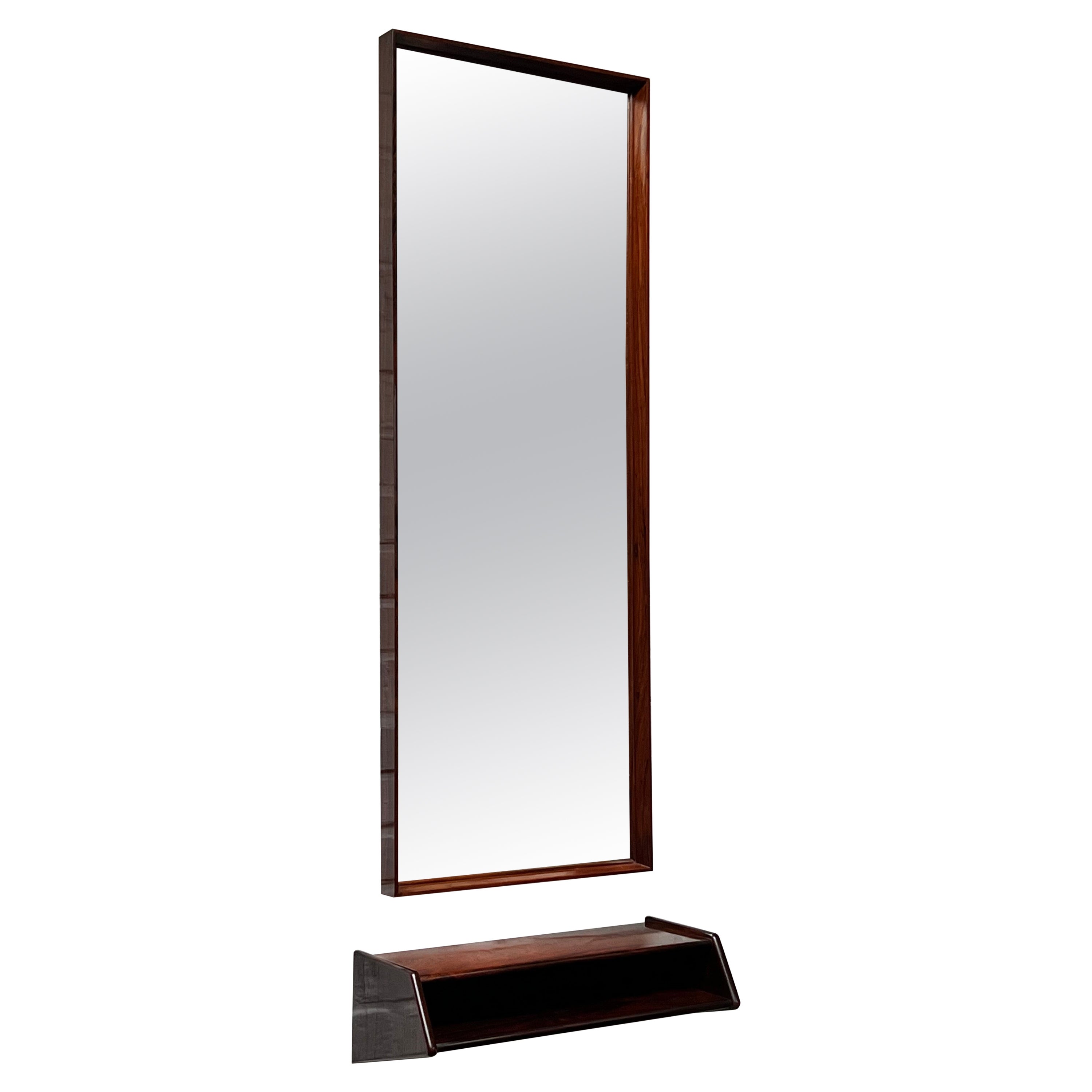 Rosewood console and mirror by Arch. Kai Kristiansen, Denmark 1950s, Rare