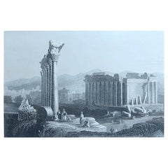 Original Antique Print of the Temple of Baalbek, Lebanon. C.1850