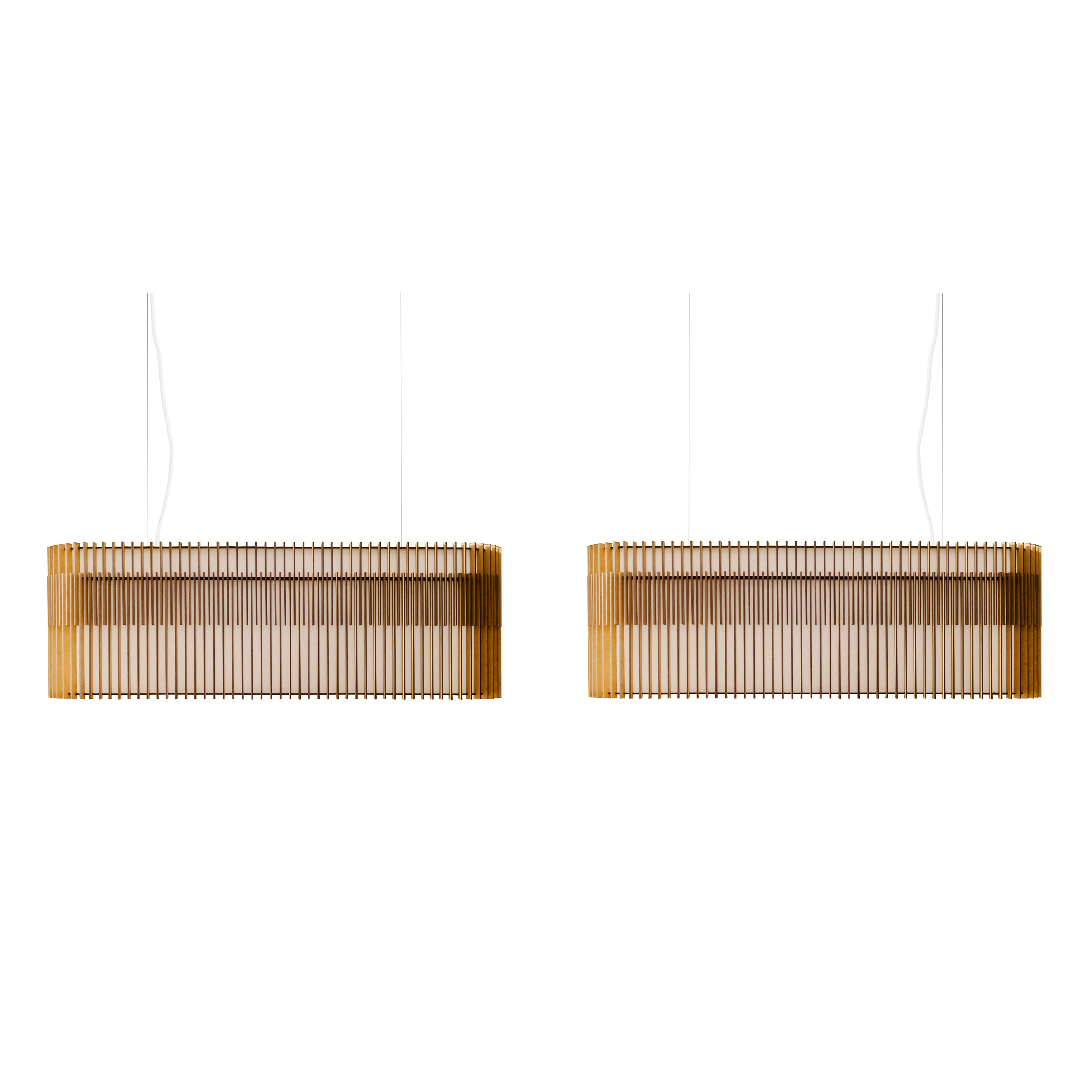 Set of two Pendant Lamps, Handmade, Mdf Wood, 2 units x 31.49'' Long, L800 x 2 For Sale