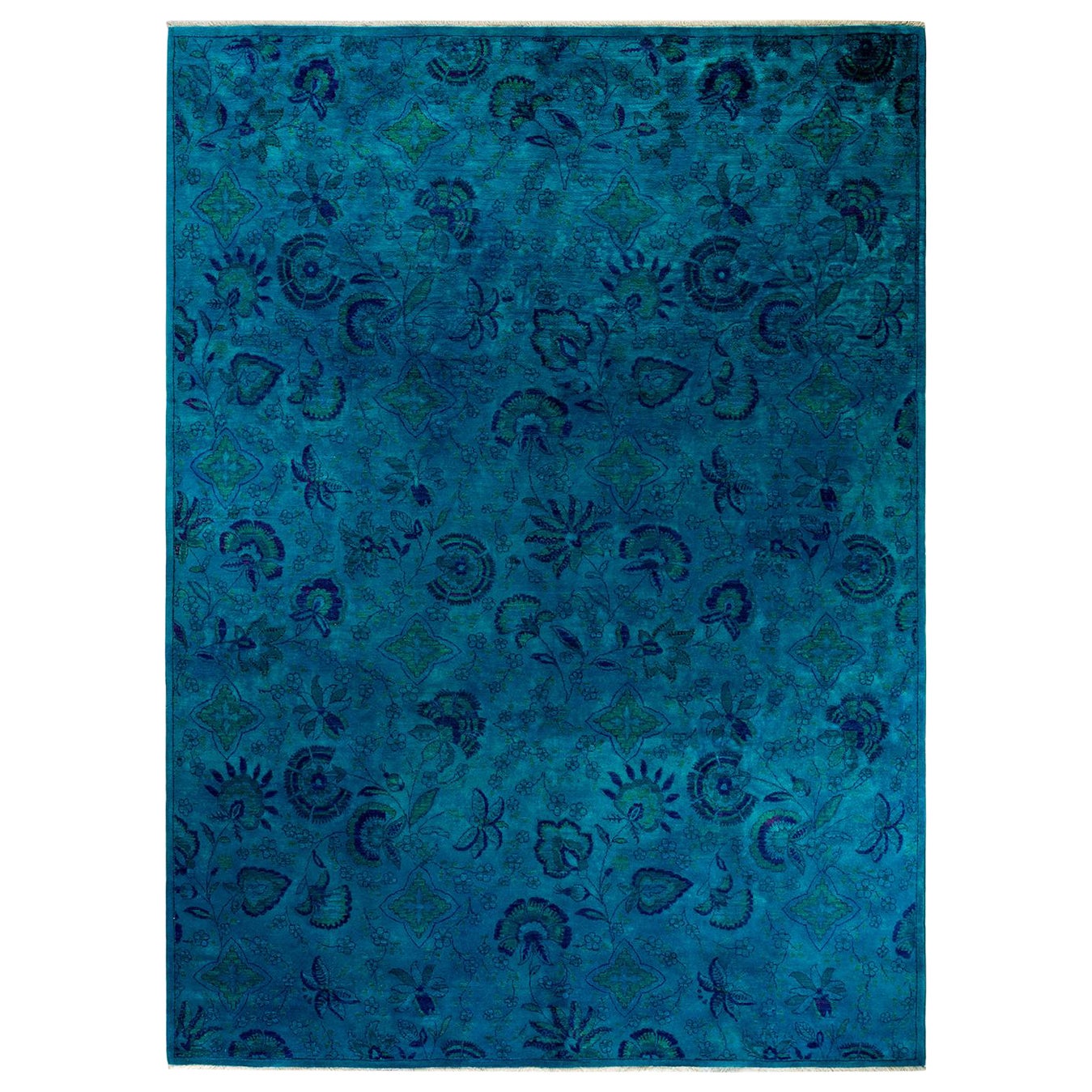Alfombra de lana teñida a mano azul claro