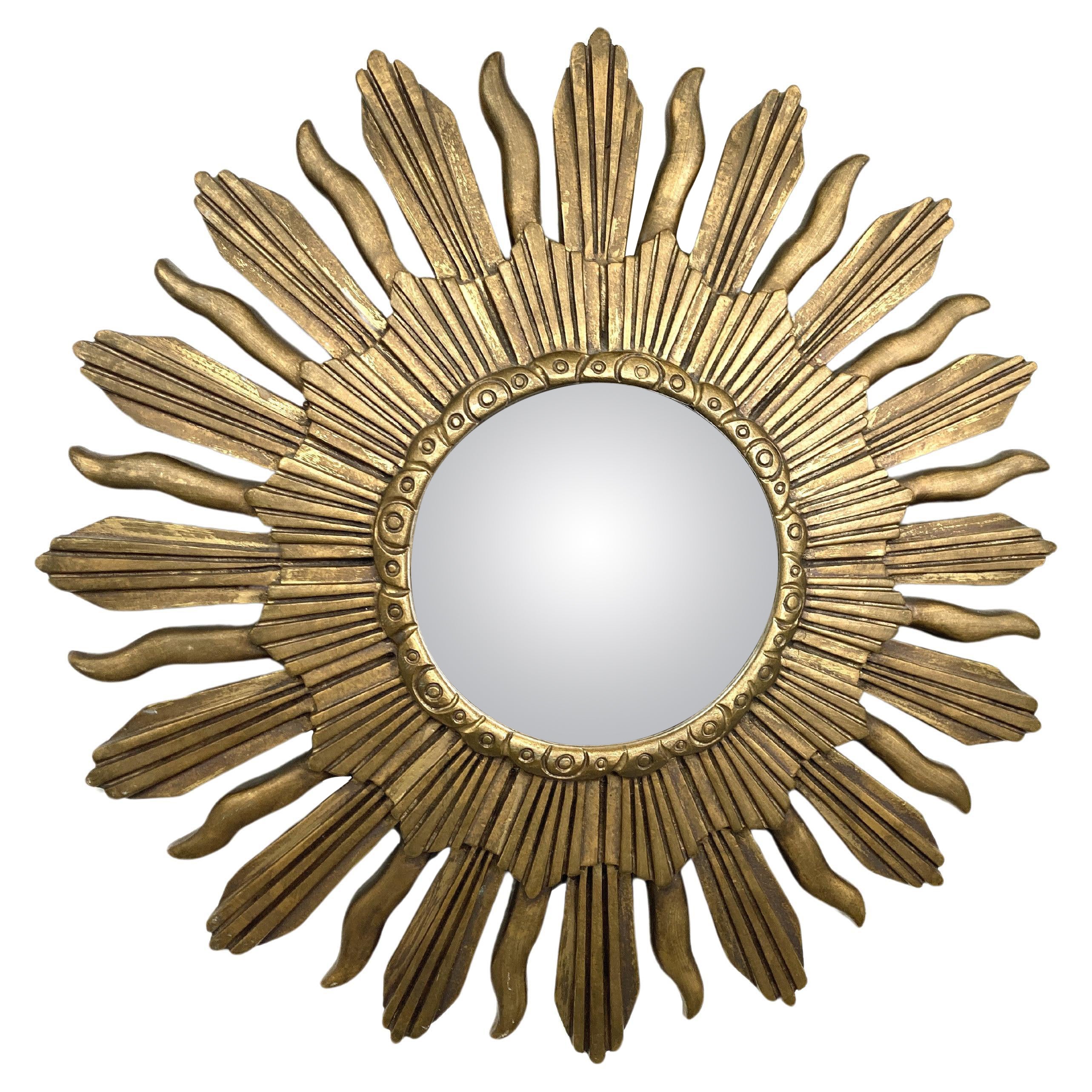 Vintage golden sunburst mirror For Sale