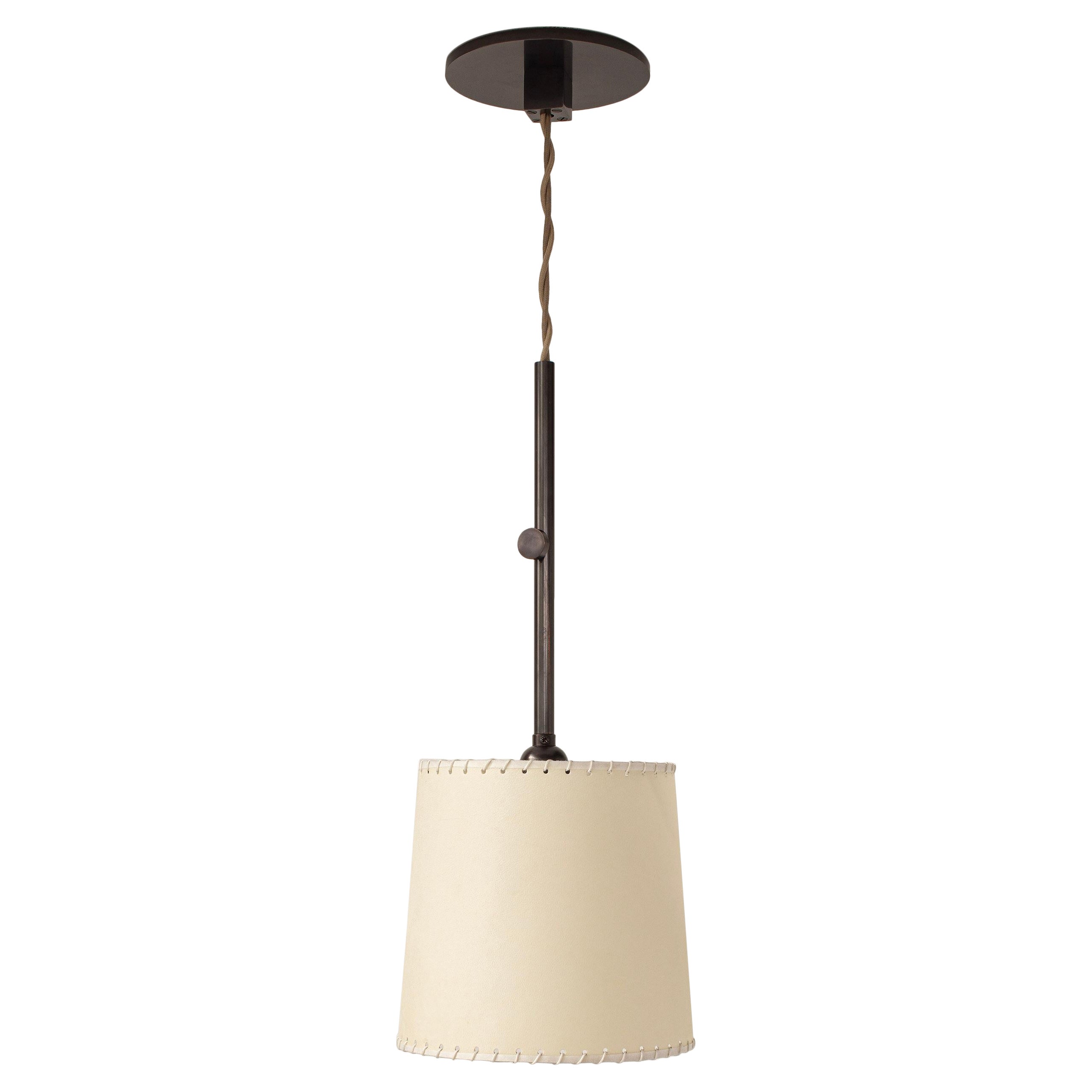 Series01 Sm Pendant, Dark Patinated Brass, Goatskin Parchment Shade For Sale