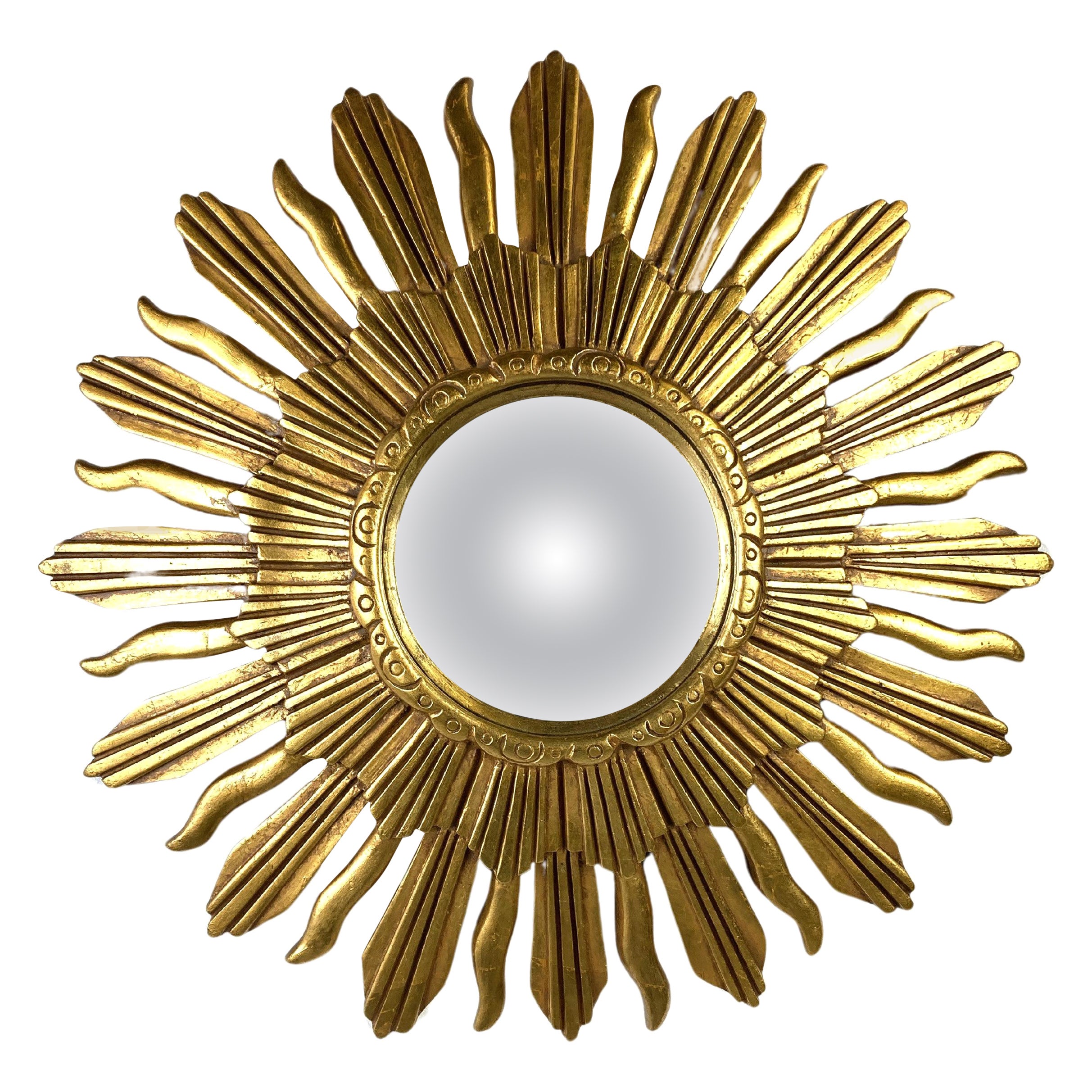 Miroir vintage doré en forme de soleil en vente