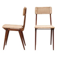 Pair of Teak and Wicker Chairs, French, 1950s