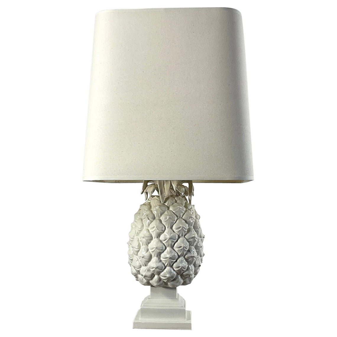 Ananas-Tischlampe aus weiß glasierter Keramik, 1970er Jahre