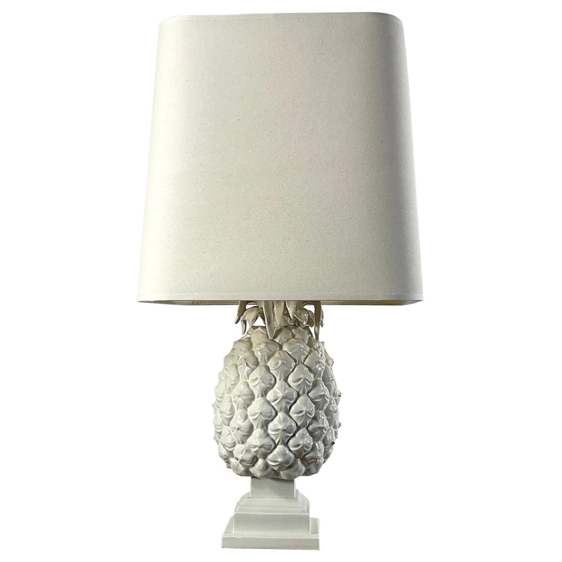 Pineapple Table Lamp in White Glazed Ceramic from Italy 1970s