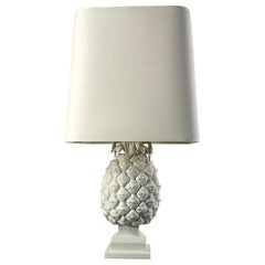 Vintage Pineapple Table Lamp in White Glazed Ceramic from Italy 1970s