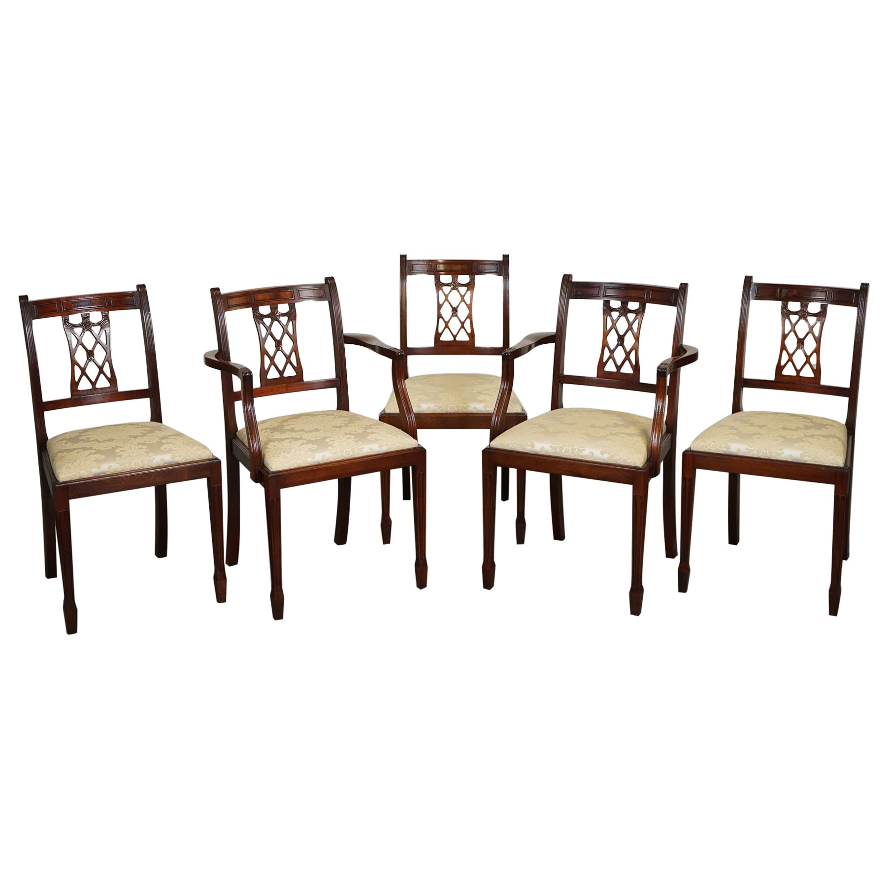 HEPPLEWHITE STYLE BEVAN FUNNELL SET OF 5 DINING CHAiRS CREAM UPHOLSTERED SEATS For Sale
