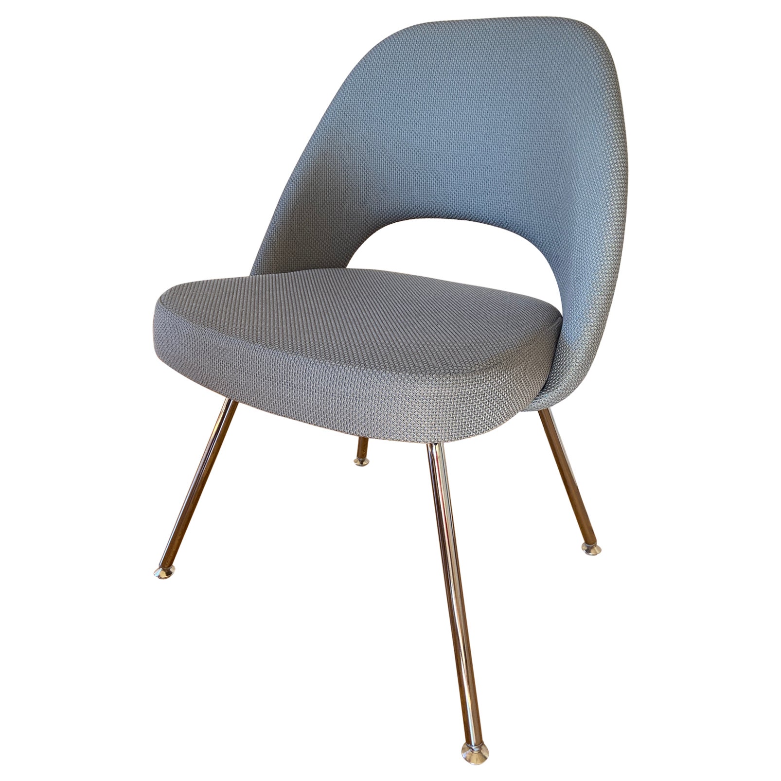 Saarinen Executive Armless Chair for Knoll in Gray Fabric, Chrome Tubular Legs
