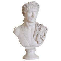Vintage Plaster Bust of Trajan, Former Roman Emperor