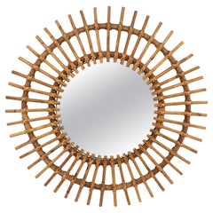 French Mid-Century Bamboo & Rattan Wall Mirror, 1950s