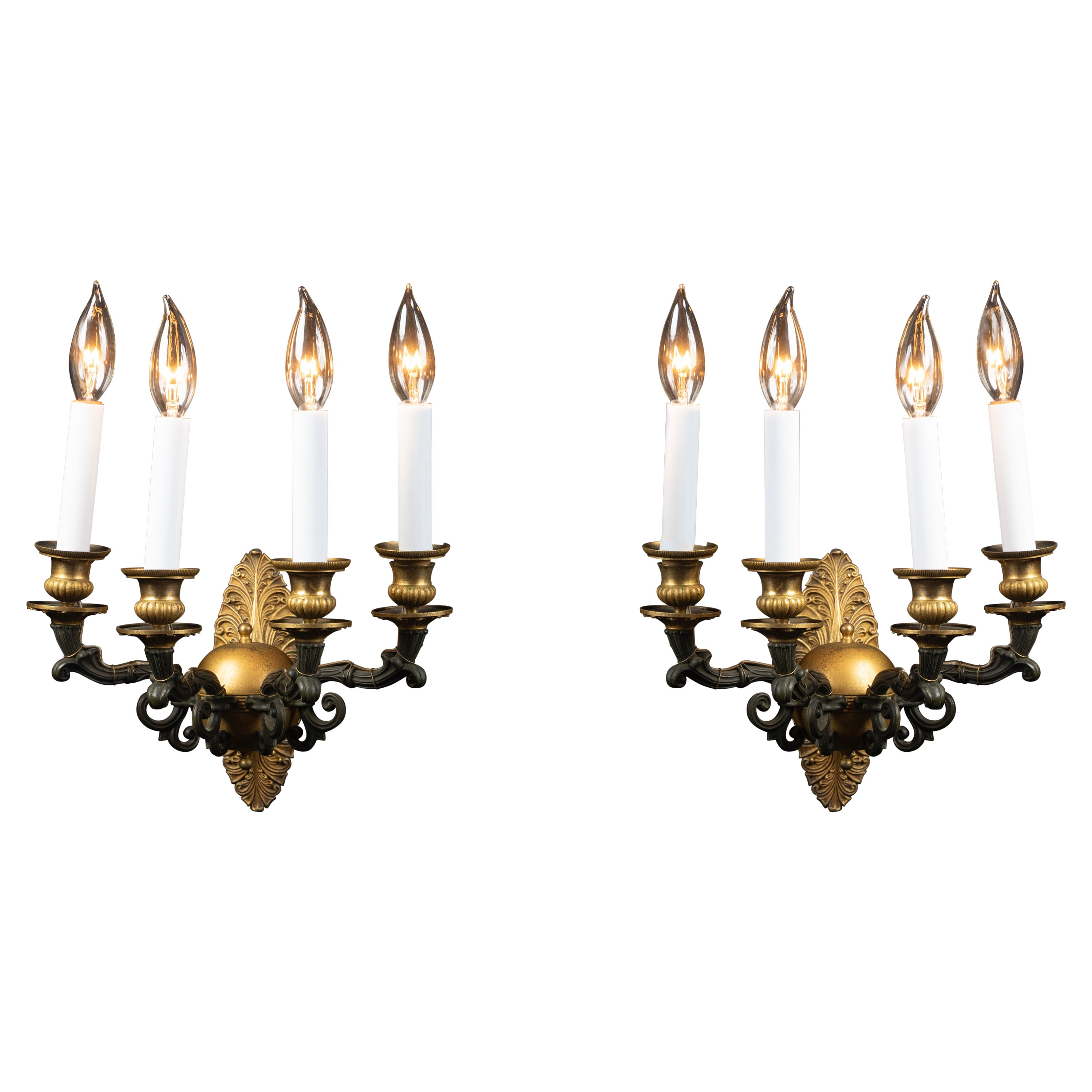 Exquisite French Mid-19th Century Empire Bronze and Patinated Bronze Sconces