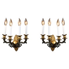 Antique Exquisite French Mid-19th Century Empire Bronze and Patinated Bronze Sconces